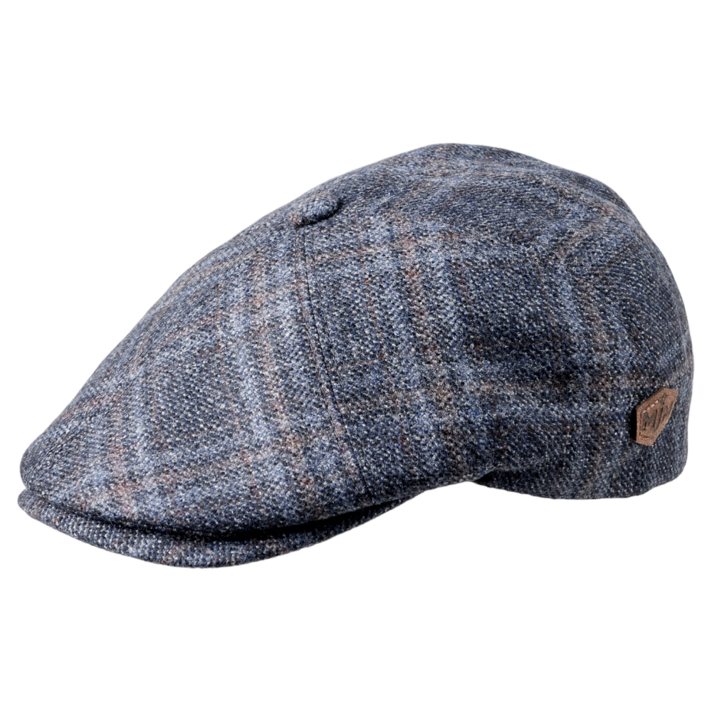 MJM Rebel 32 Virgin Wool Blue Check Sixpence - Flat Cap fra MJM Hats hos The Prince Webshop