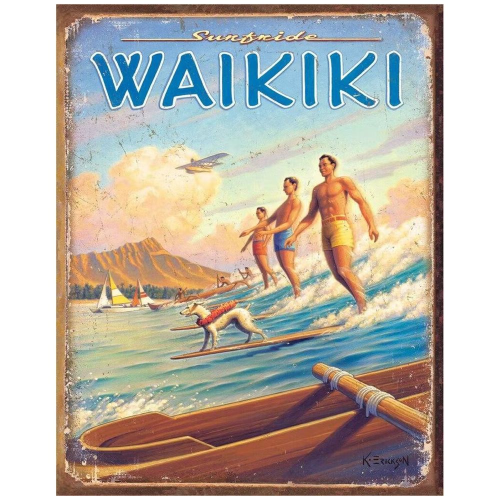 Retroworld Metalskilt Vintage Americana Waikiki - 30 x 40 cm - Metalskilt fra Retroworld hos The Prince Webshop