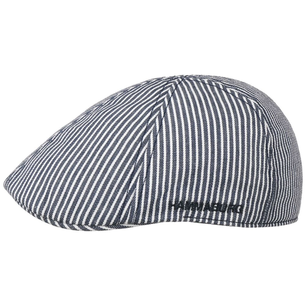 Blå & Hvid Stribet Bomuld Duck Cap - S (55 cm) - Flat Cap fra Hammaburg hos The Prince Webshop