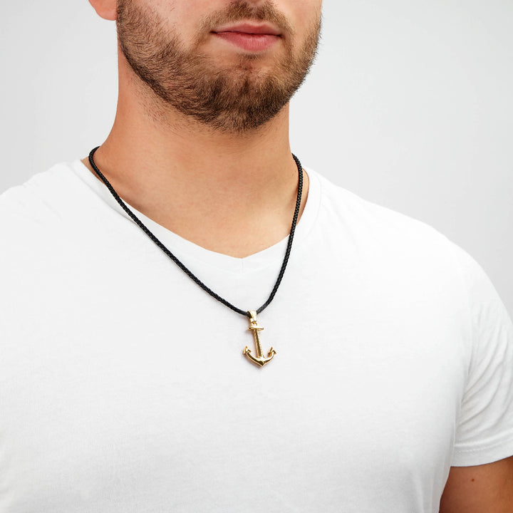 Læder halskæde "Anchor" - Guld Anker - Halskæde fra SERASAR hos The Prince Webshop