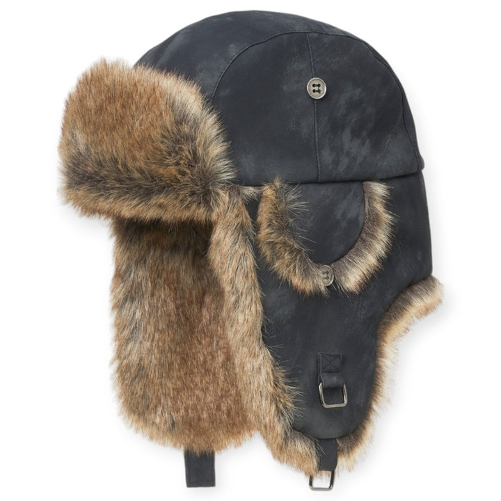 MJM Trapper Hat 42 - Faux Leather/Fur - Black