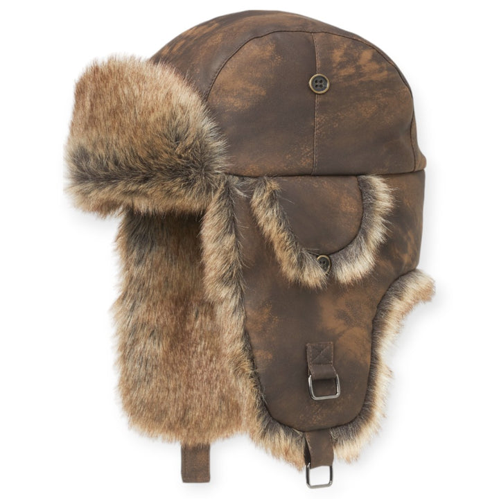 MJM Trapper Hat 42 - Faux Leather/Fur - Brown