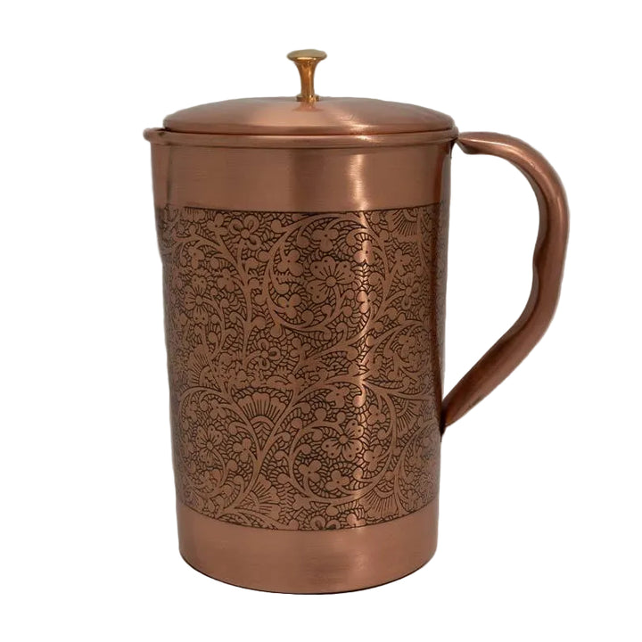 Ren kobberkande med blomstermønster og låg ± 2 liter