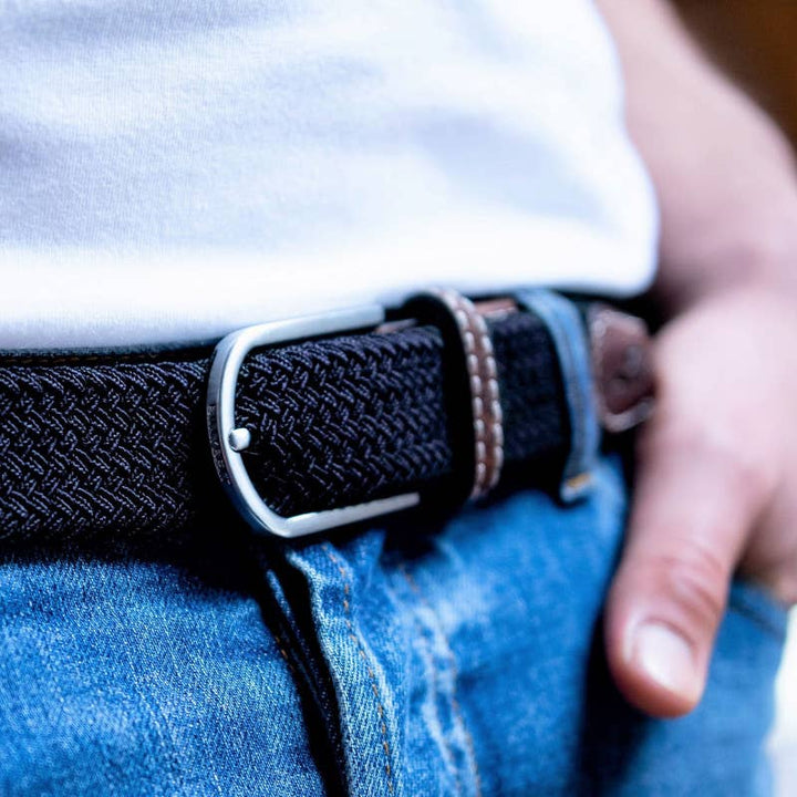 BILLYBELT Navy Blue Woven Elastic Belt - Elastisk Komfort Bælte