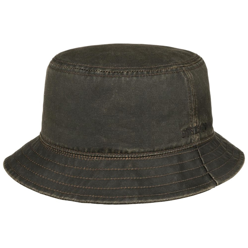 Stetson CO/PES Bucket Hat med öronlappar - Brown Oilskins Look - Bucket Hat från Stetson på The Prince Webshop