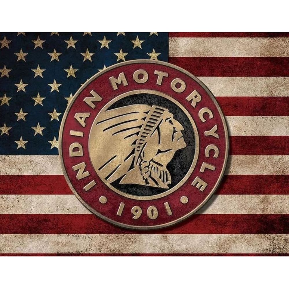 Retroworld Indian Motorcykel US Flag Metal Pillarto - 40 x 30 cm