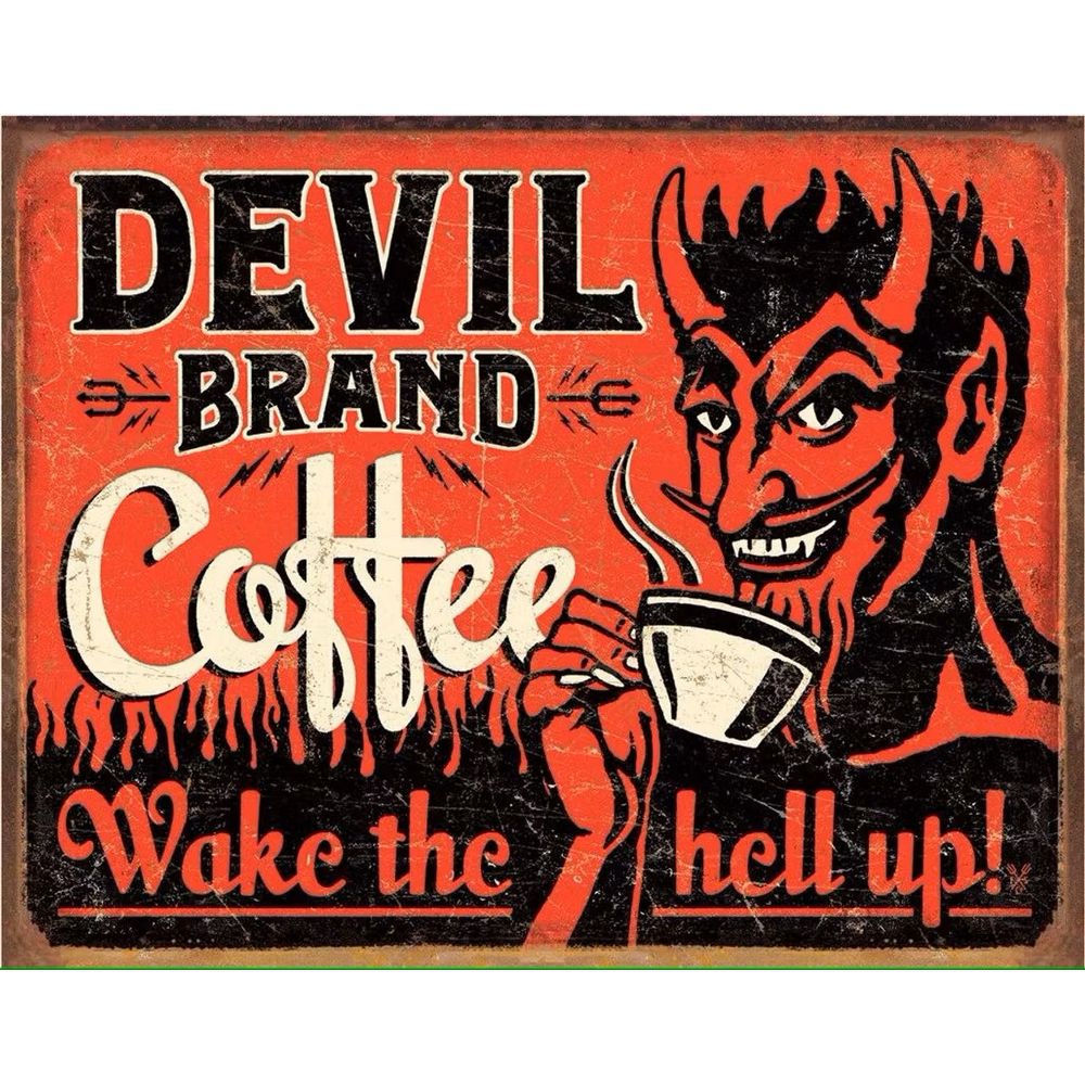 Retroworld Devil Brand Coffee Metal Pillarto - 40 x 30 cm