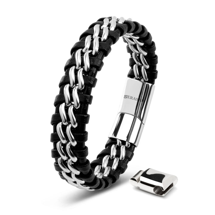 Læder Armbånd “Steel” - Sort & Sølv - Armbånd fra SERASAR hos The Prince Webshop