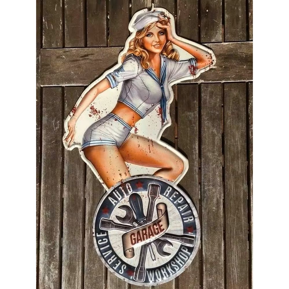 Retroworld Pin Up Auto Repair Service Metal Pillarto - 60 x 32 cm