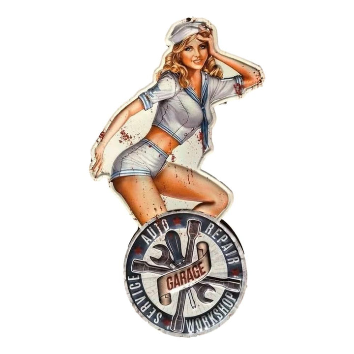 Retroworld Pin Up Auto Repair Service Metal Pillarto - 60 x 32 cm