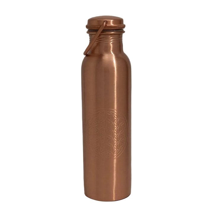 Vattenflaska i ren koppar, livets blomma med handtag ± 950 ml