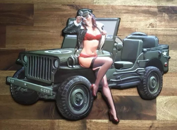 Retroworld Willy's Army Jeep Metal Pillarto - 40 x 28 cm