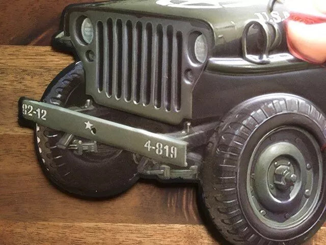 Retroworld Willy's Army Jeep Metal Pillarto - 40 x 28 cm