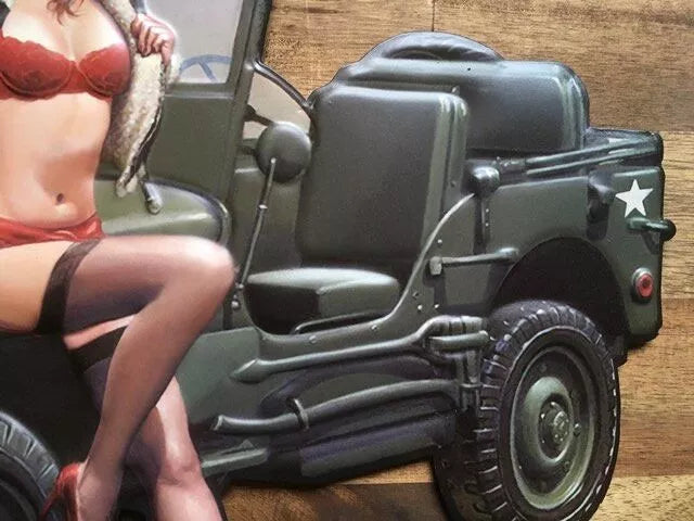 Retroworld Willy's Army Jeep Metal Pillarto - 40 x 28 cm