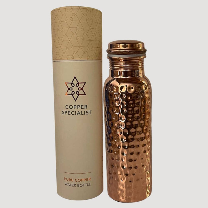 Pure copper water bottle hammered polished ± 750 ml