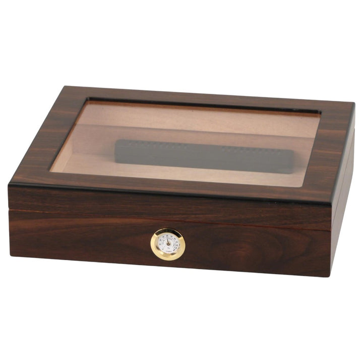 Humidor Walnut Finish Glass Window - til ca. 20 cigarer