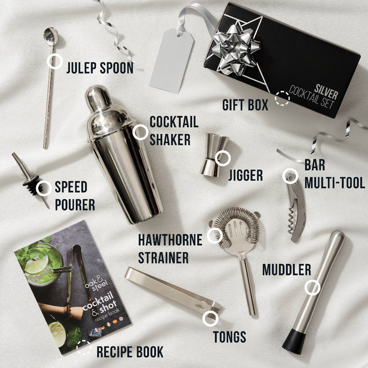 Oak & Steel 10 Deles Rustfrit Stål Cocktail Sæt