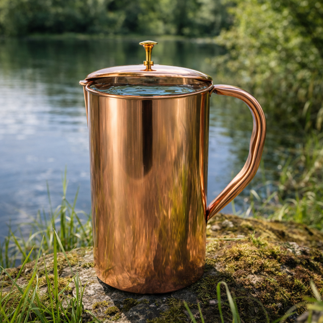 Pure copper jug smooth with lid ± 2 liters (750 g)