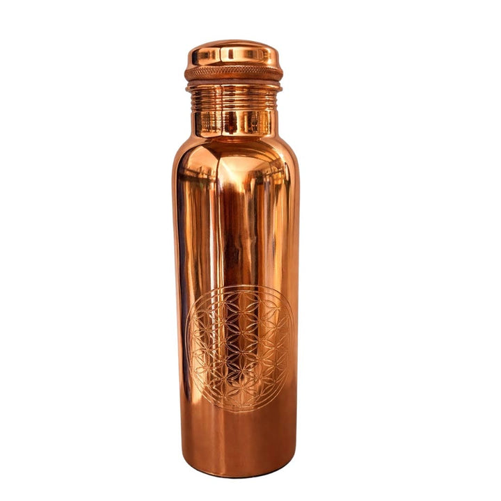 Pure polished copper water bottle Flower of Life - 1 liter