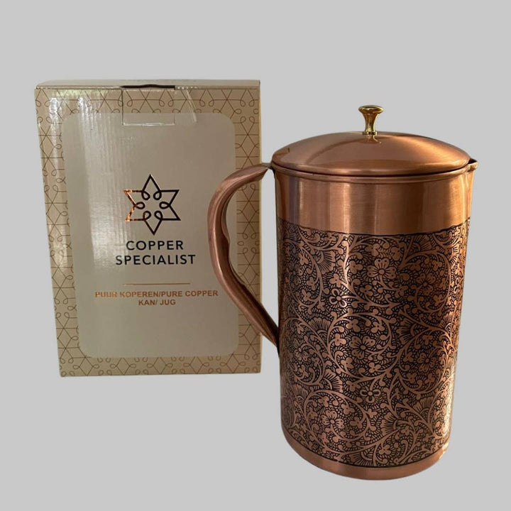 Ren kobberkande med blomstermønster og låg ± 2 liter