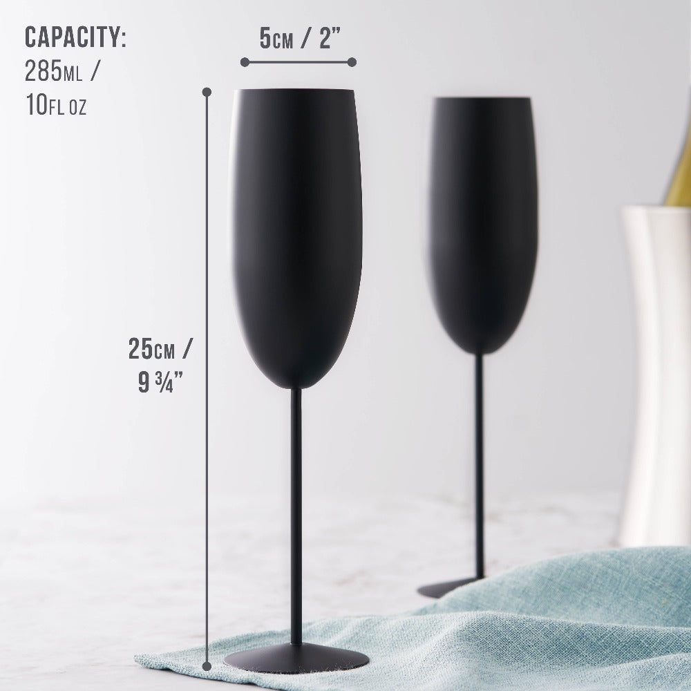 Oak & Steel - 4 Matte Black Champagne Flutes