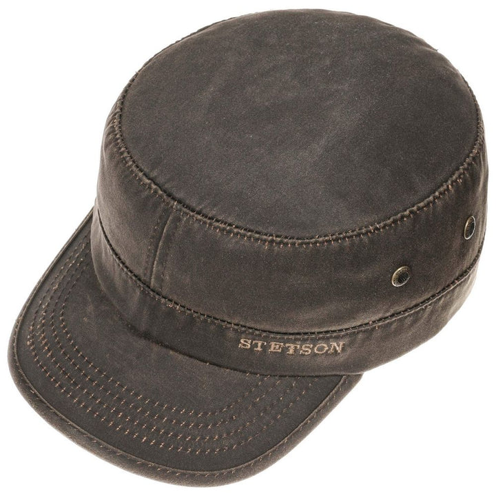 Brun oljeskinn look stetson armé mössa