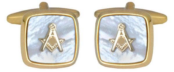 Mother of Pearl Embossed Masonic Cufflinks Gold Plate -  fra Dalaco - incorporating David Aster hos The Prince Webshop