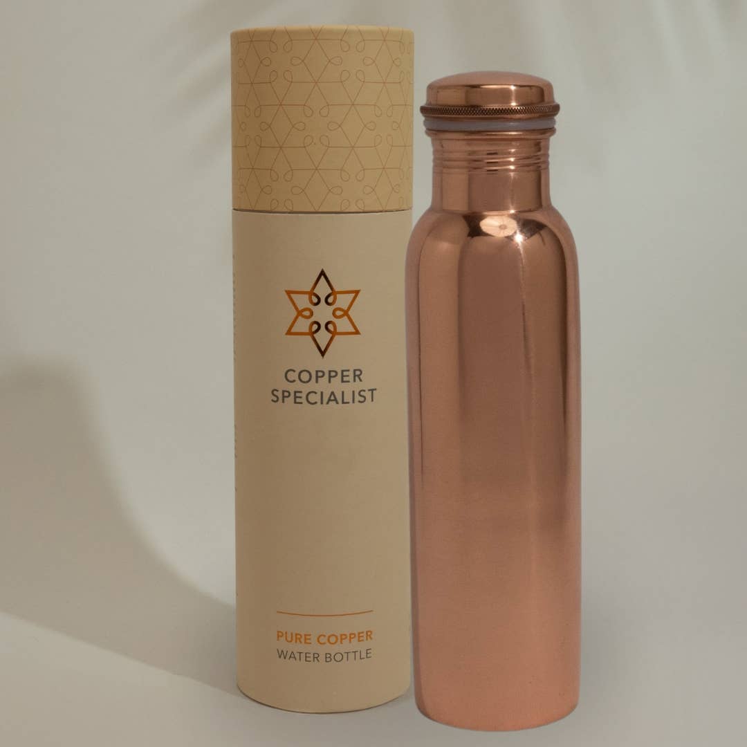 Ren kobber vandflaske glat poleret ± 950 ml (tung)