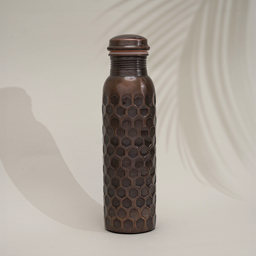 Pure copper water bottle diamond antique ± 950 ml (heavy)