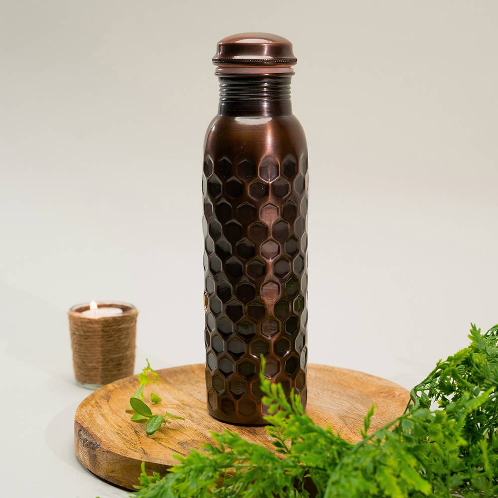 Pure copper water bottle diamond antique ± 950 ml (heavy)