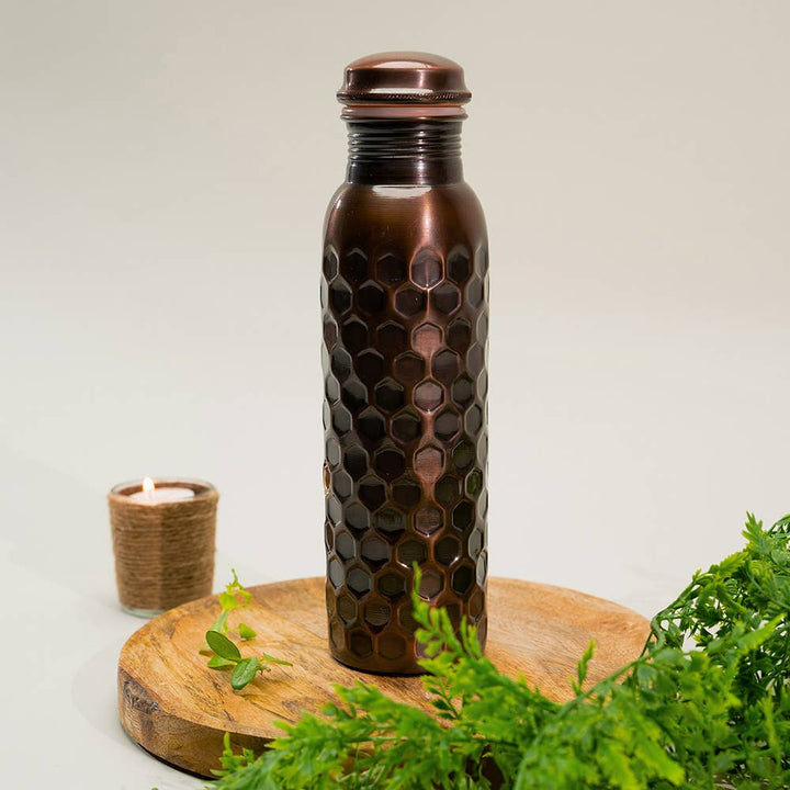 Pure copper water bottle diamond antique ± 950 ml (heavy)