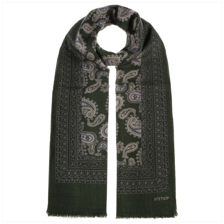 Stetson Scarf Wool Brown Paisley Print