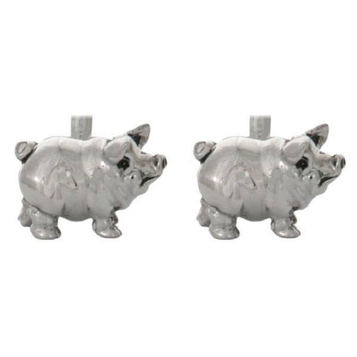 Pig 3D Rhodium Pläterade Manschettknappar - UK Manschettknappar