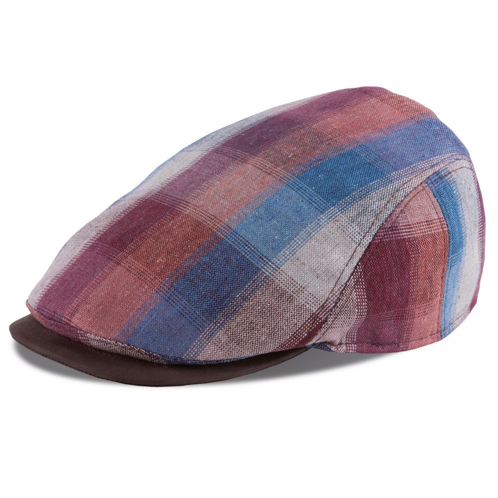 MJM Blue Line Masters Bordeaux Check - Silk Flat Cap