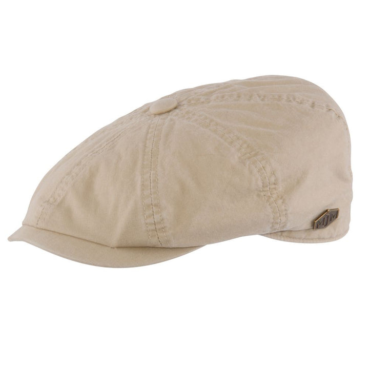 MJM Gouda 58027 – Beige Washed Cotton Sixpence - Flat Cap från MJM Hats at The Prince Webshop