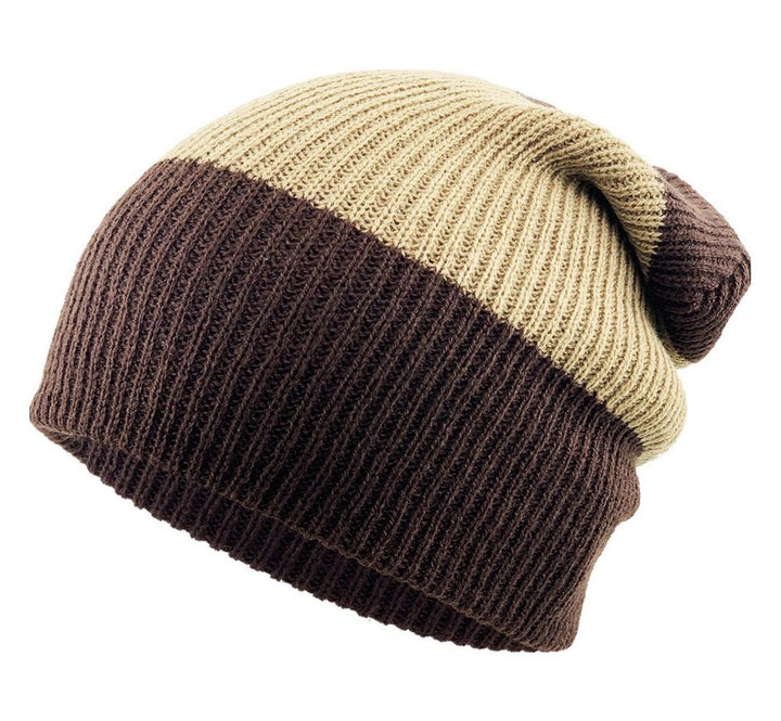 KAFFE RANDIG SLOUCH BEANIE - Brunrandig mössa