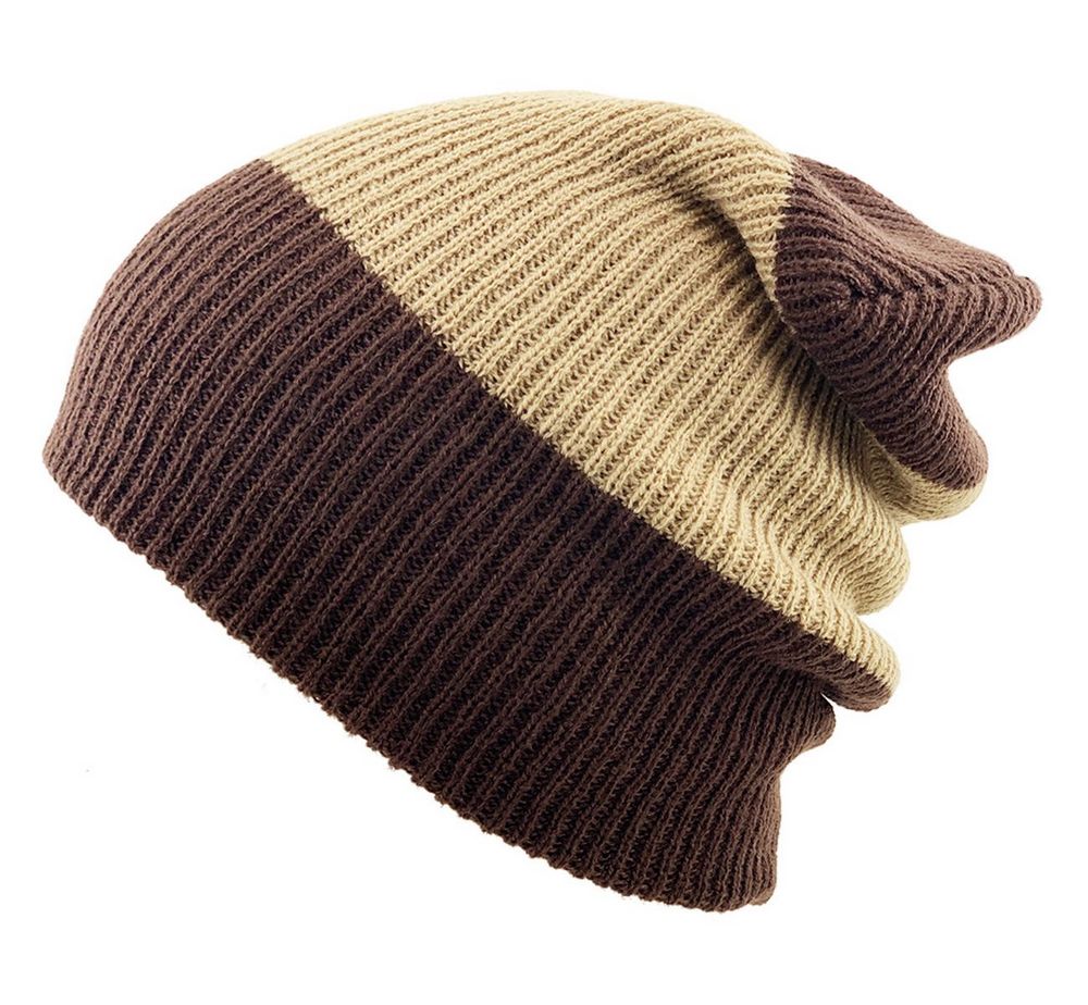 KAFFE RANDIG SLOUCH BEANIE - Brunrandig mössa