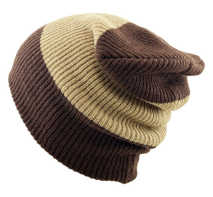 KAFFE RANDIG SLOUCH BEANIE - Brunrandig mössa