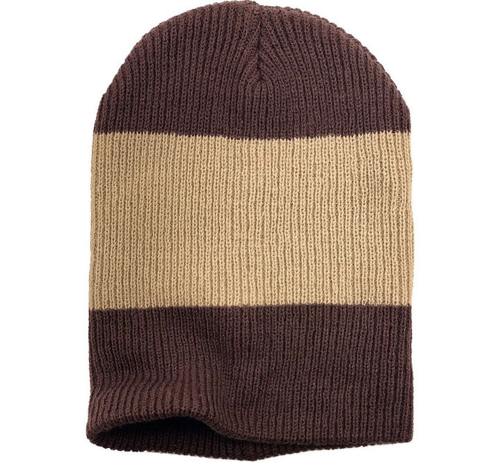 KAFFE RANDIG SLOUCH BEANIE - Brunrandig mössa