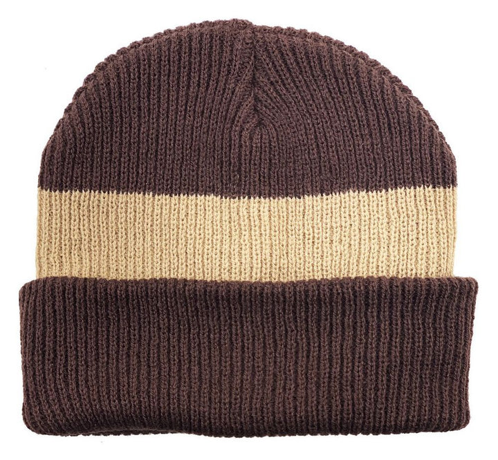 KAFFE RANDIG SLOUCH BEANIE - Brunrandig mössa