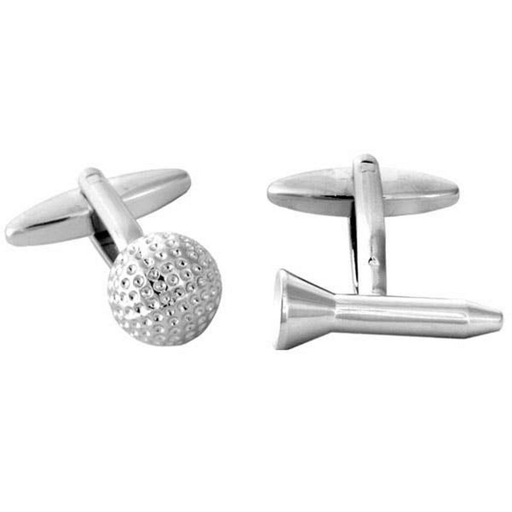 Golf Ball &amp; Tee Rhodium Plate Manschettknappar - UK Manschettknappar