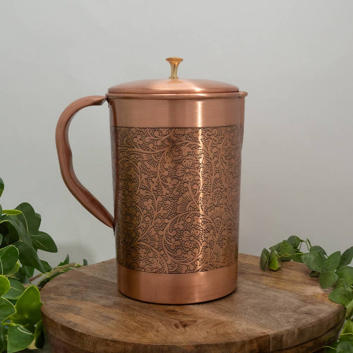 Ren kobberkande med blomstermønster og låg ± 2 liter