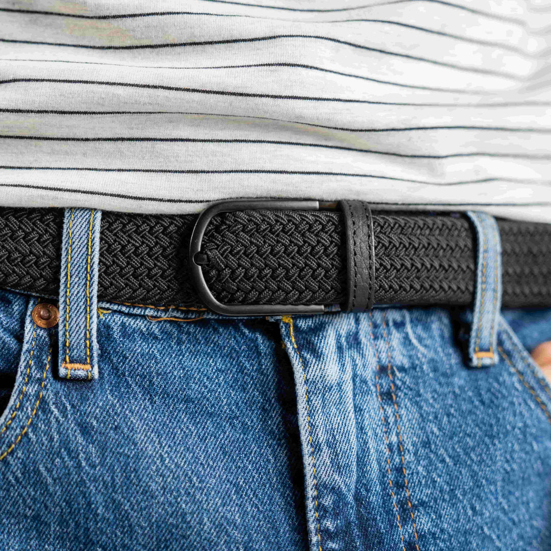 BILLYBELT All Black Woven Elastic Belt - Elastisk Komfort Bælte