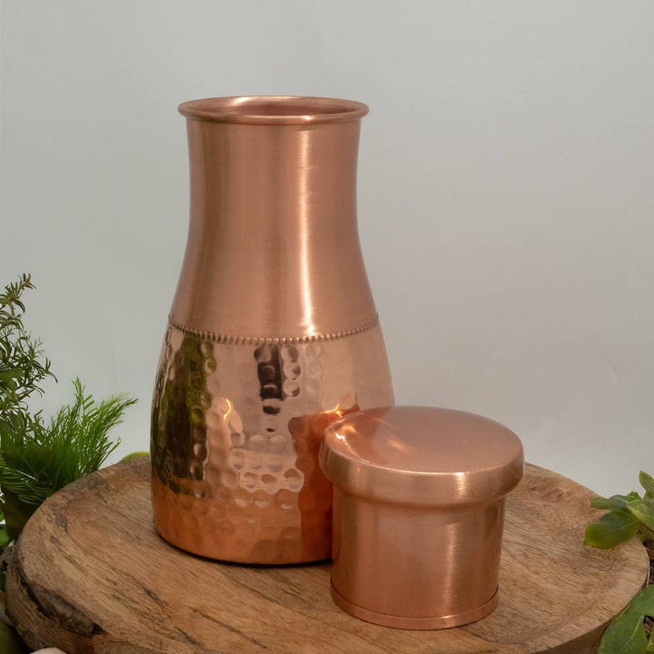Pure copper decanter half hammered with lid ± 950 ml jug