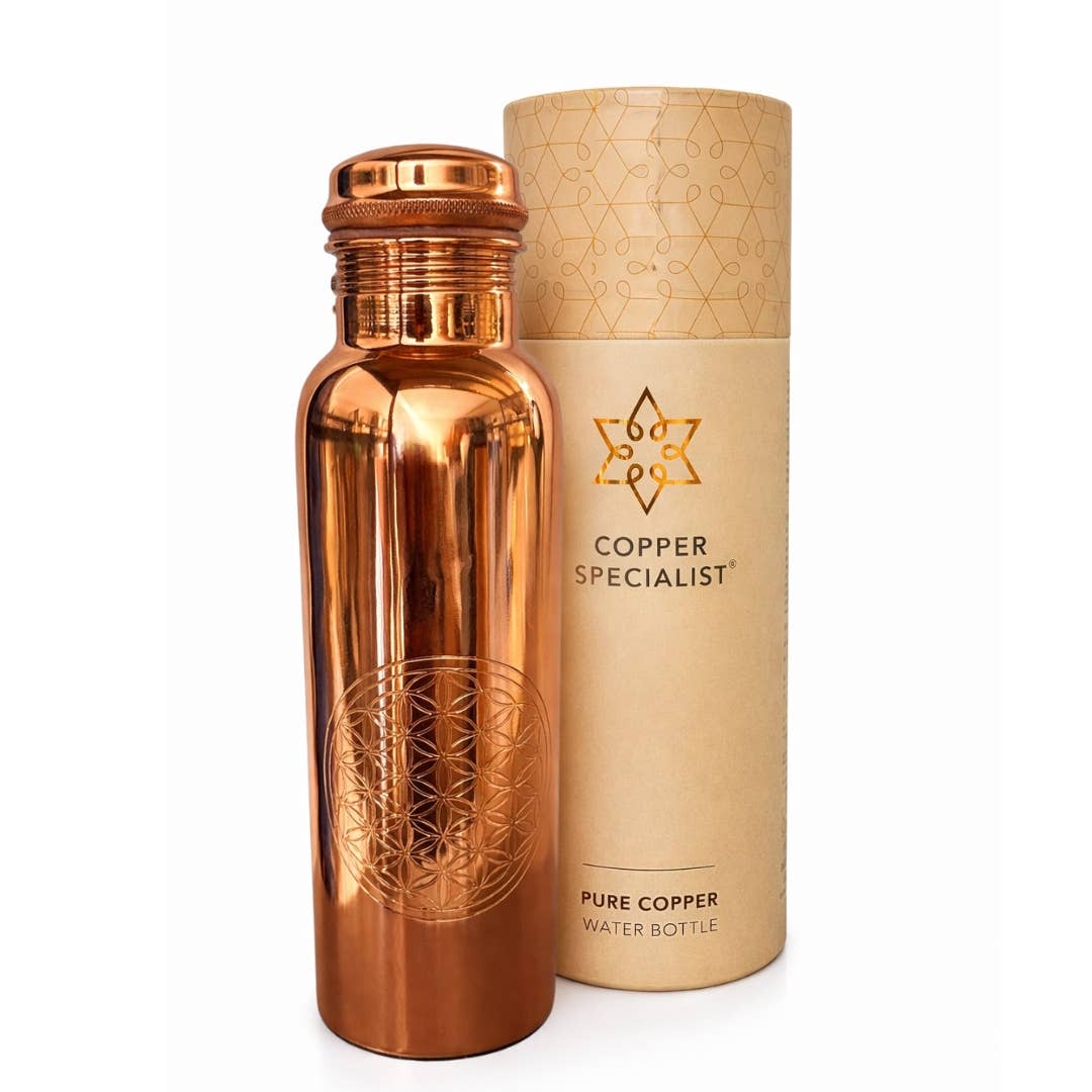 Pure polished copper water bottle Flower of Life - 1 liter