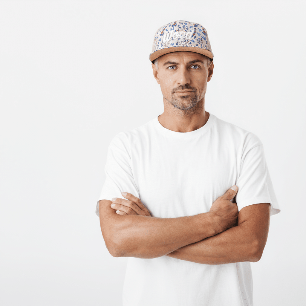 WOED trucker cap i champagne med korkskærm