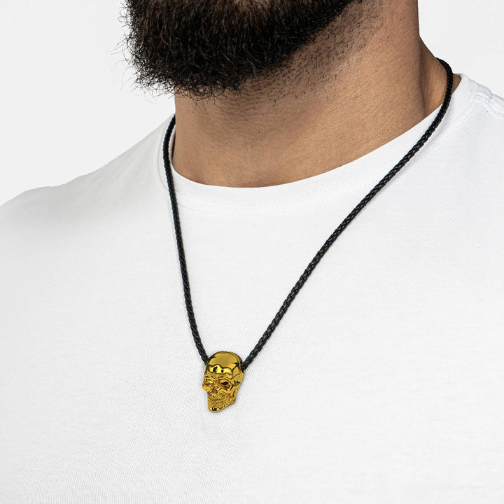Læder halskæde "Skull" - Guld Kranie