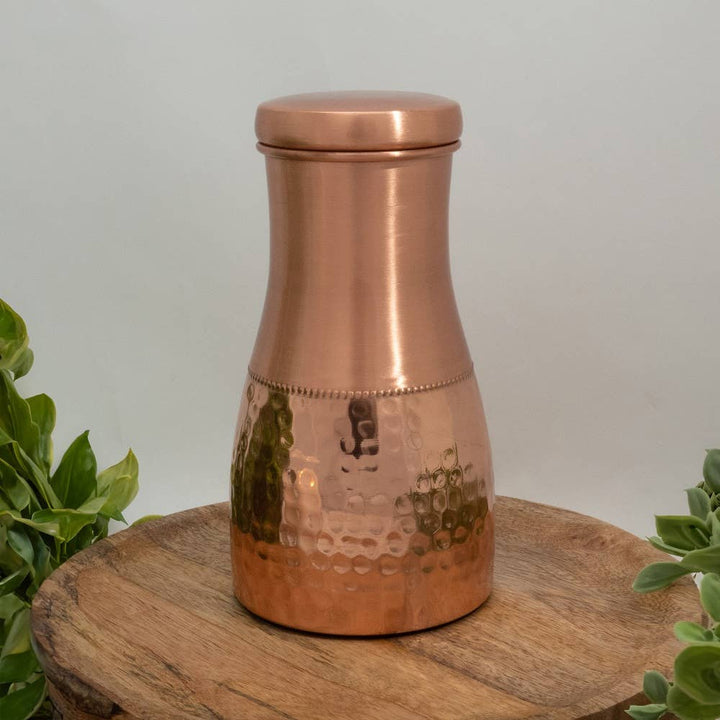 Pure copper decanter half hammered with lid ± 950 ml jug