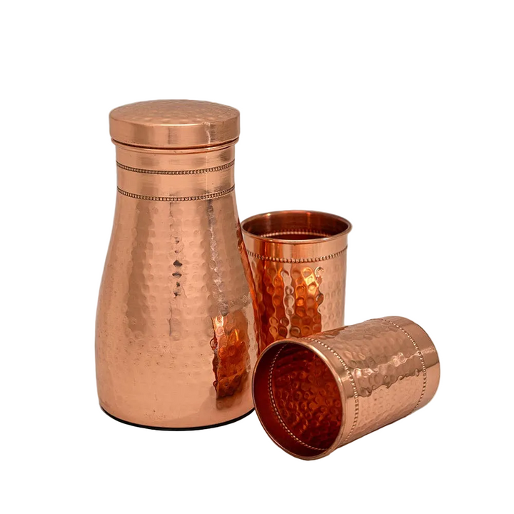 Pure copper carafe set with 2 hammered cups + jug 950 ml