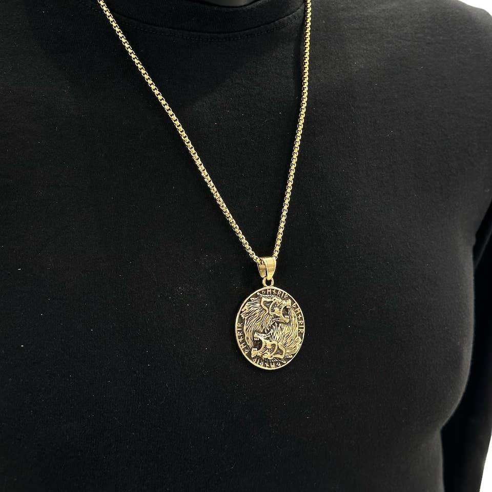 Vikinge Fenris vedhæng i rustfrit stål med kæde - guld eller sølv